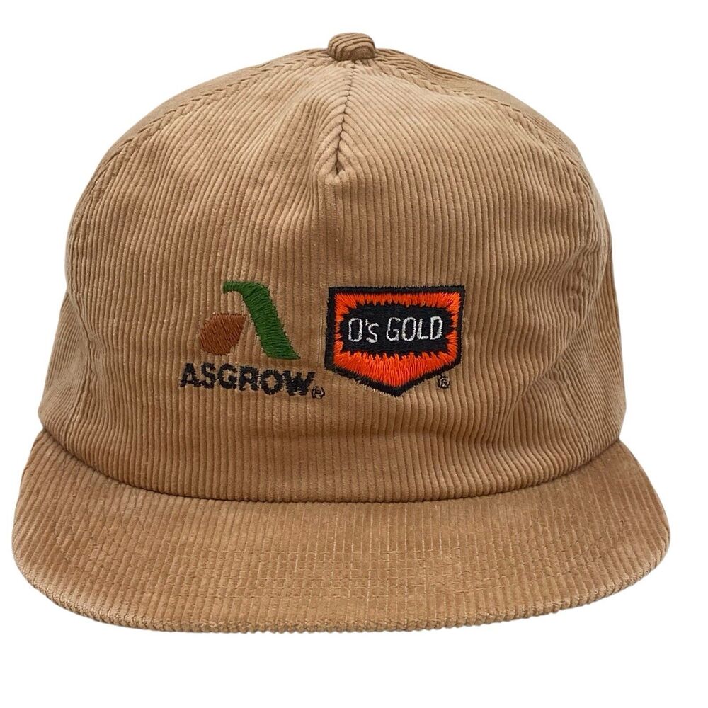 Vintage K-Products Asgrow O's Gold Snapback‎ Corduroy Hat USA Made